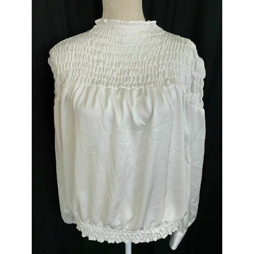 Waverly Gray Womens Solid White Mock Neck Long Sleeve Top Small